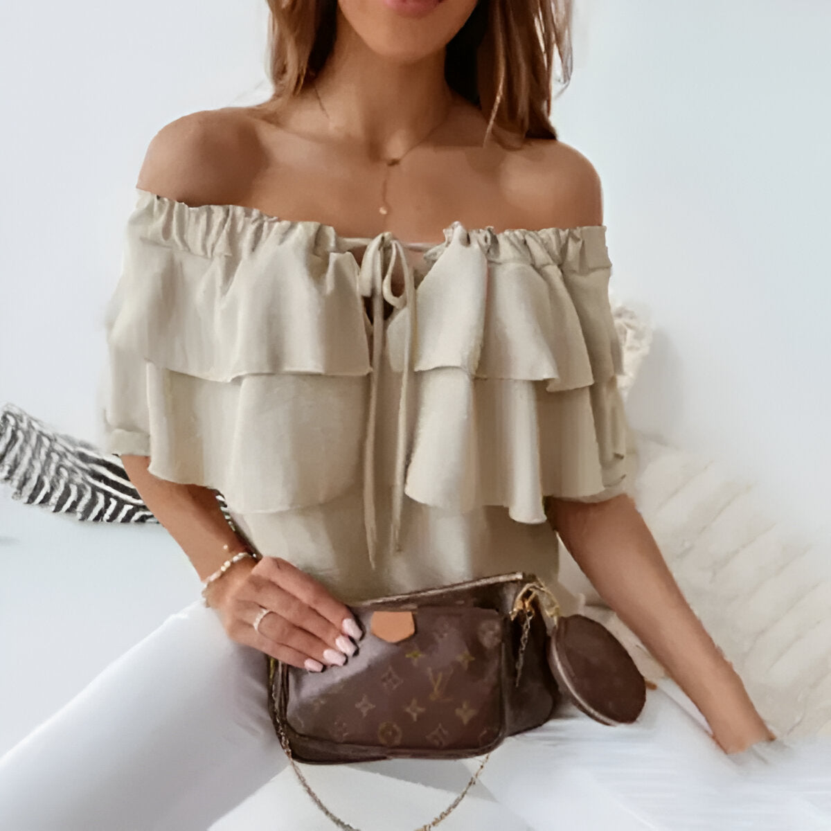 Damenbluse – Schulterfrei – Gerafftes Design – Leichter Stoff