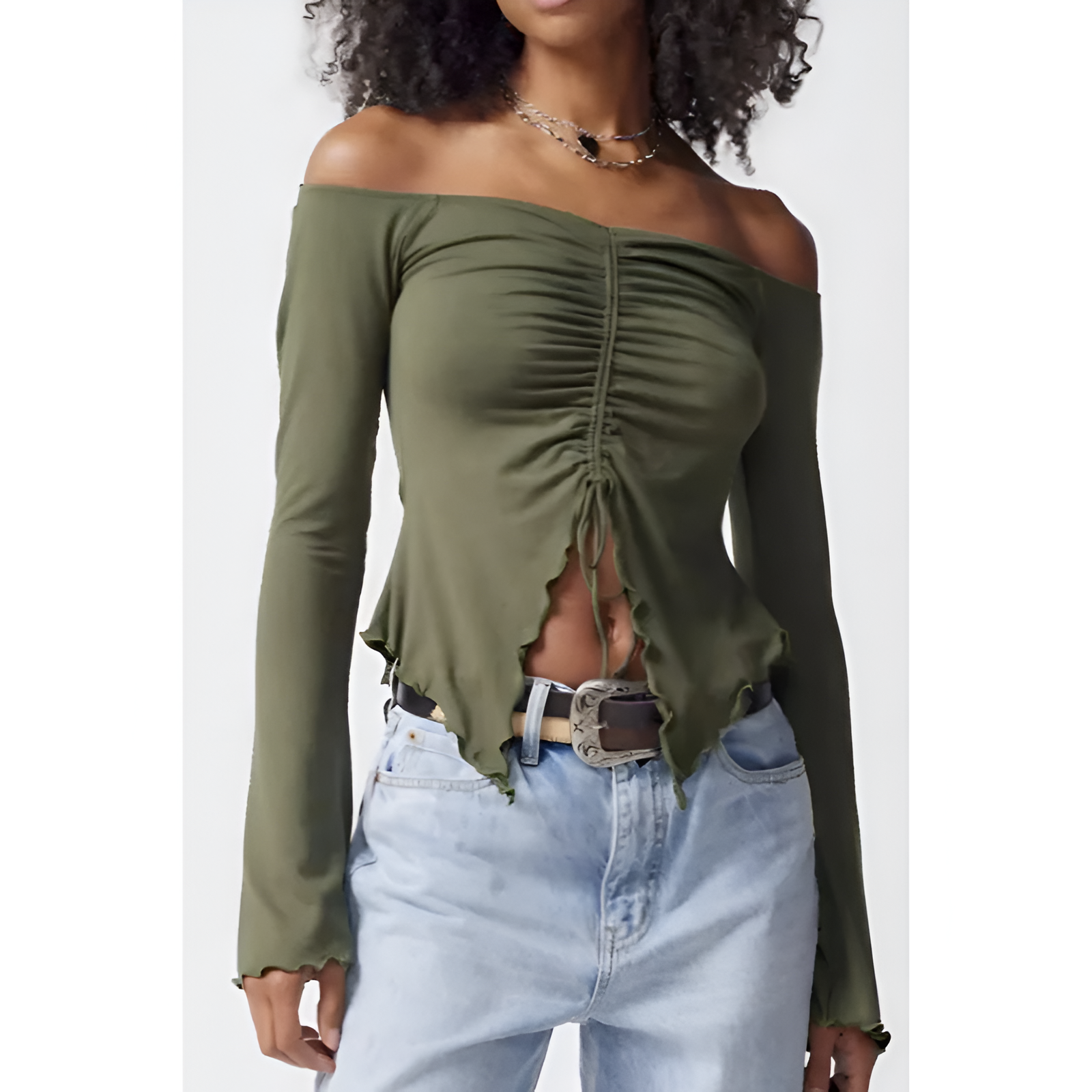 Off-Shoulder-Top für Damen – Elegante Ärmel – Baumwollstoff – Lässige Passform