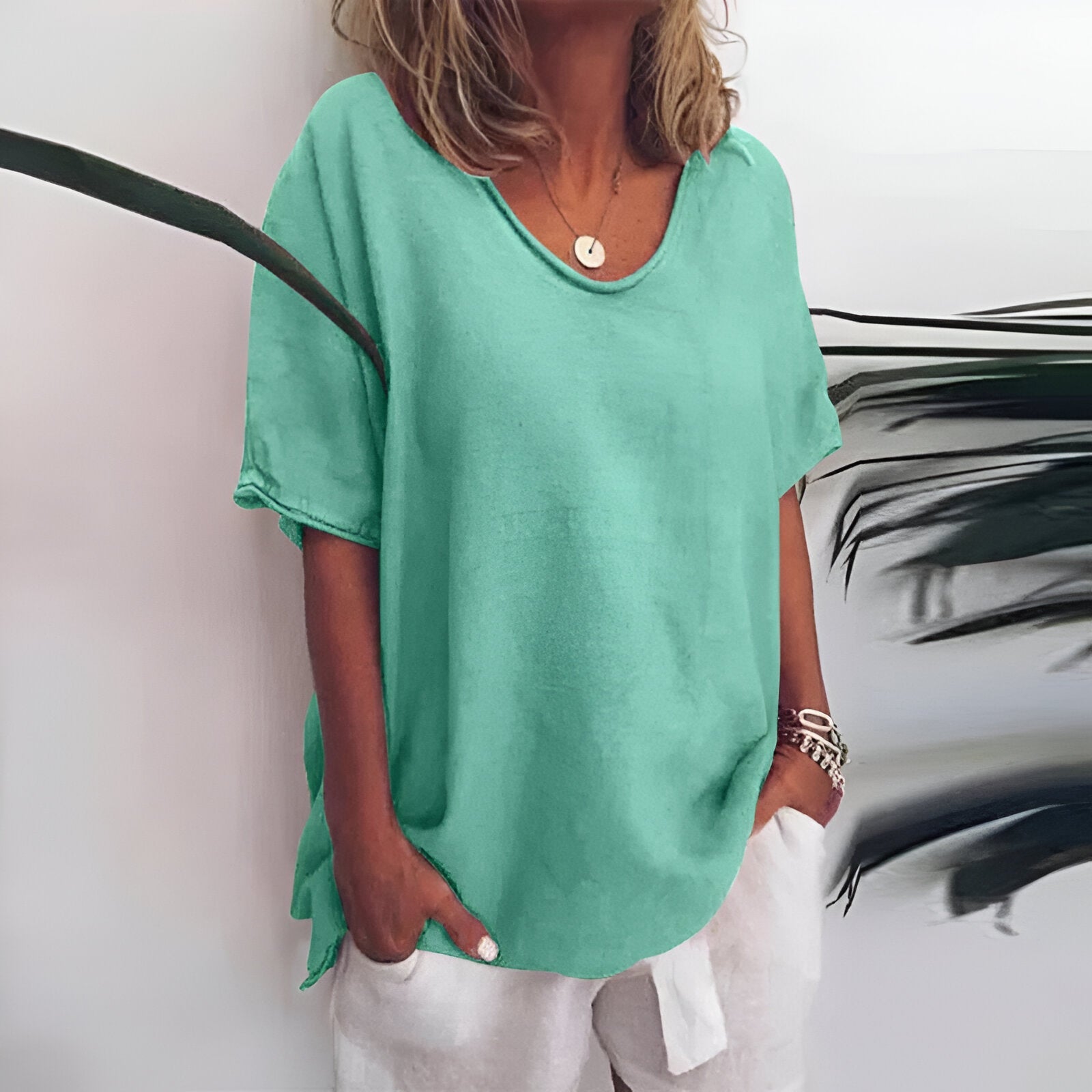 Damen-T-Shirt – 100 % Leinen – Lockere Passform – Atmungsaktives Gewebe