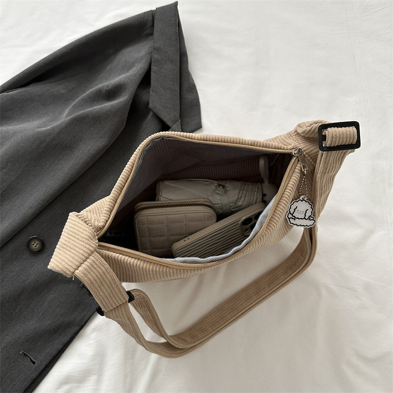 Damen-Umhängetasche – veganes Cord – geräumiger Innenraum – moderner Stil