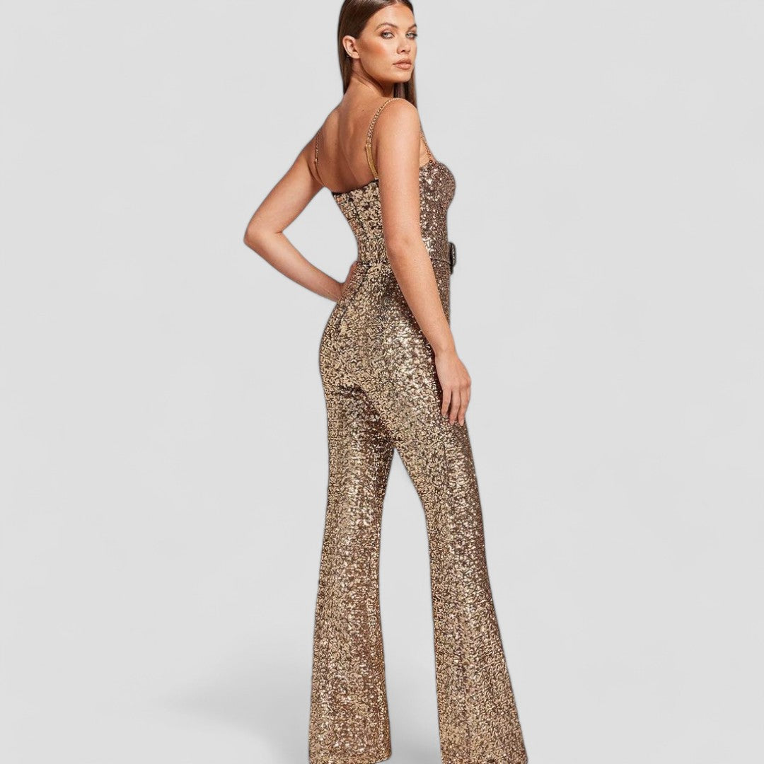 Formeller Jumpsuit für Damen – Herzausschnitt – Ausgestellte Hosenbeine – Glamouröse Passform
