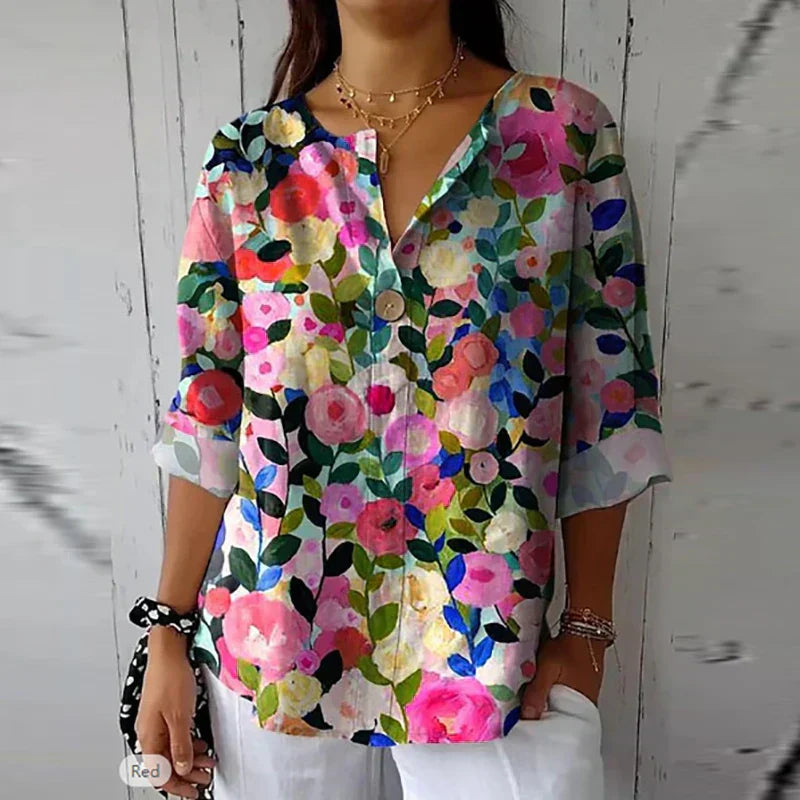 Damenbluse – V-Ausschnitt – Weiches Material – Frühlings- und Sommerstil