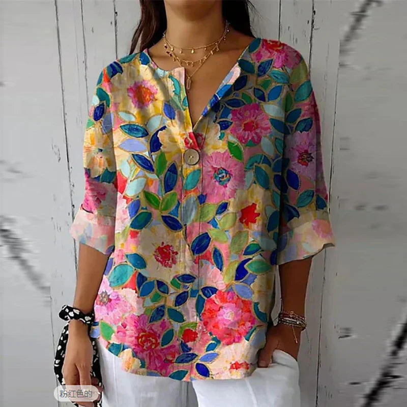 Damenbluse – V-Ausschnitt – Weiches Material – Frühlings- und Sommerstil