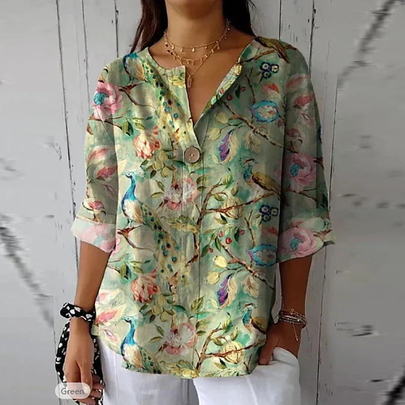 Damenbluse – V-Ausschnitt – Weiches Material – Frühlings- und Sommerstil