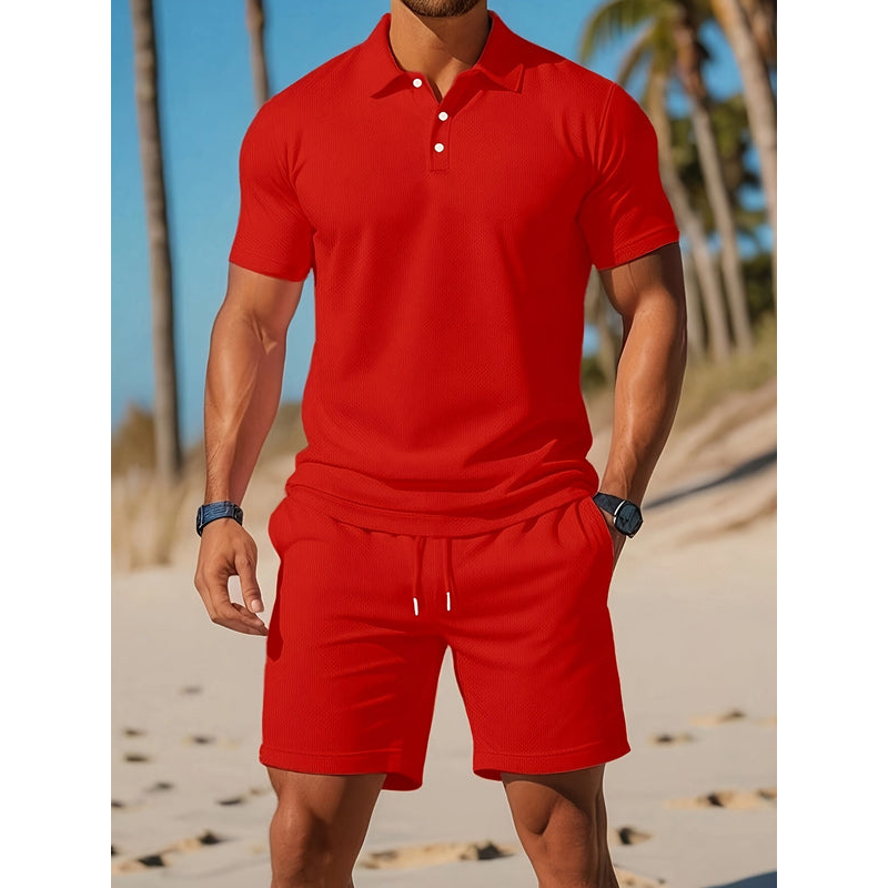 Herrenoutfit – Atmungsaktives Poloshirt – Passende Shorts – Leichtes Mesh-Material
