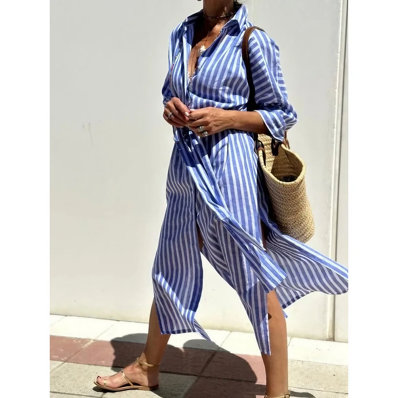 Casual-Kleid für Damen – 100 % Baumwolle – Kragen – Vielseitiger Look