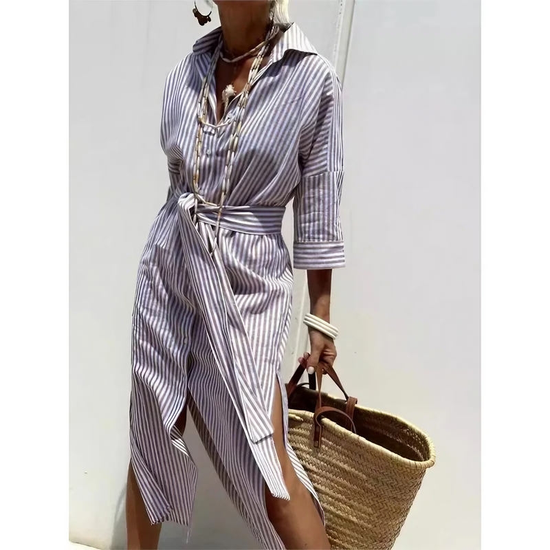 Casual-Kleid für Damen – 100 % Baumwolle – Kragen – Vielseitiger Look