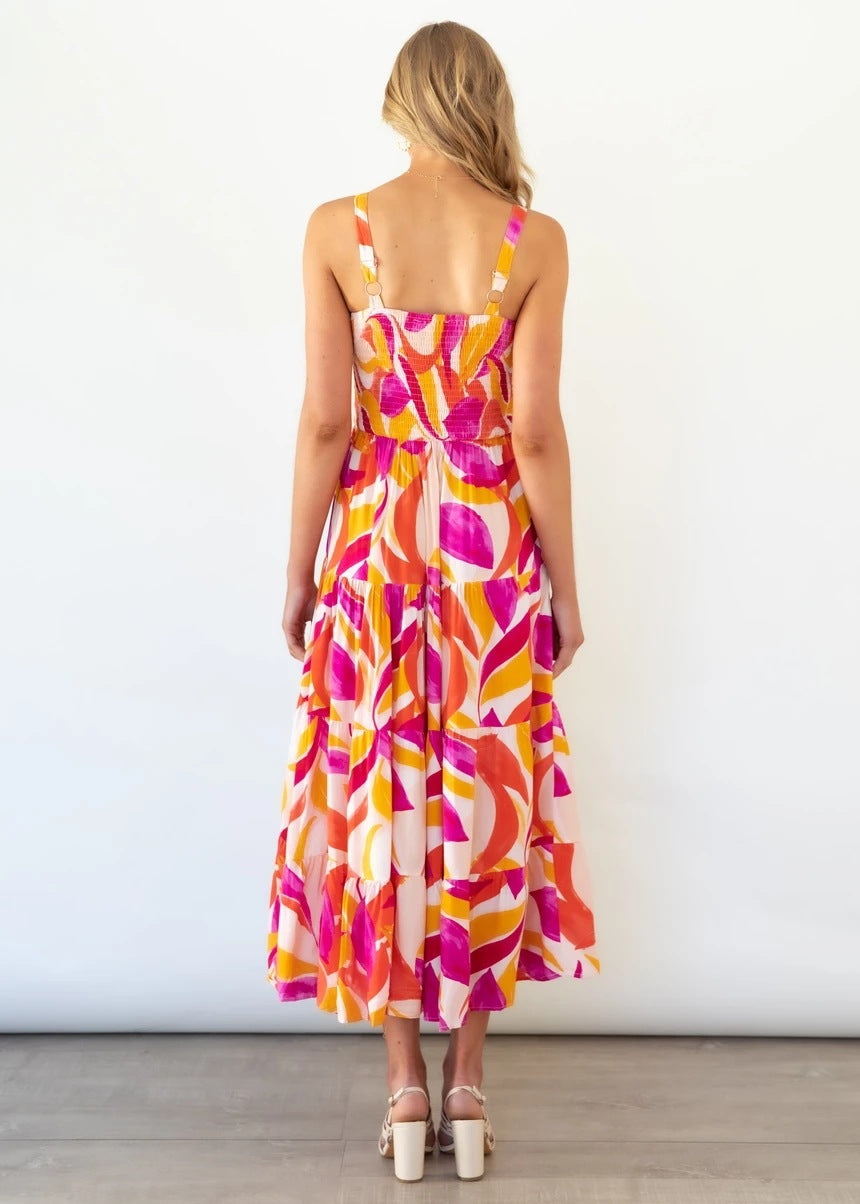 Casual-Kleid für Damen – Lebhafter Print – Elastischer Bund – Atmungsaktiver Stoff