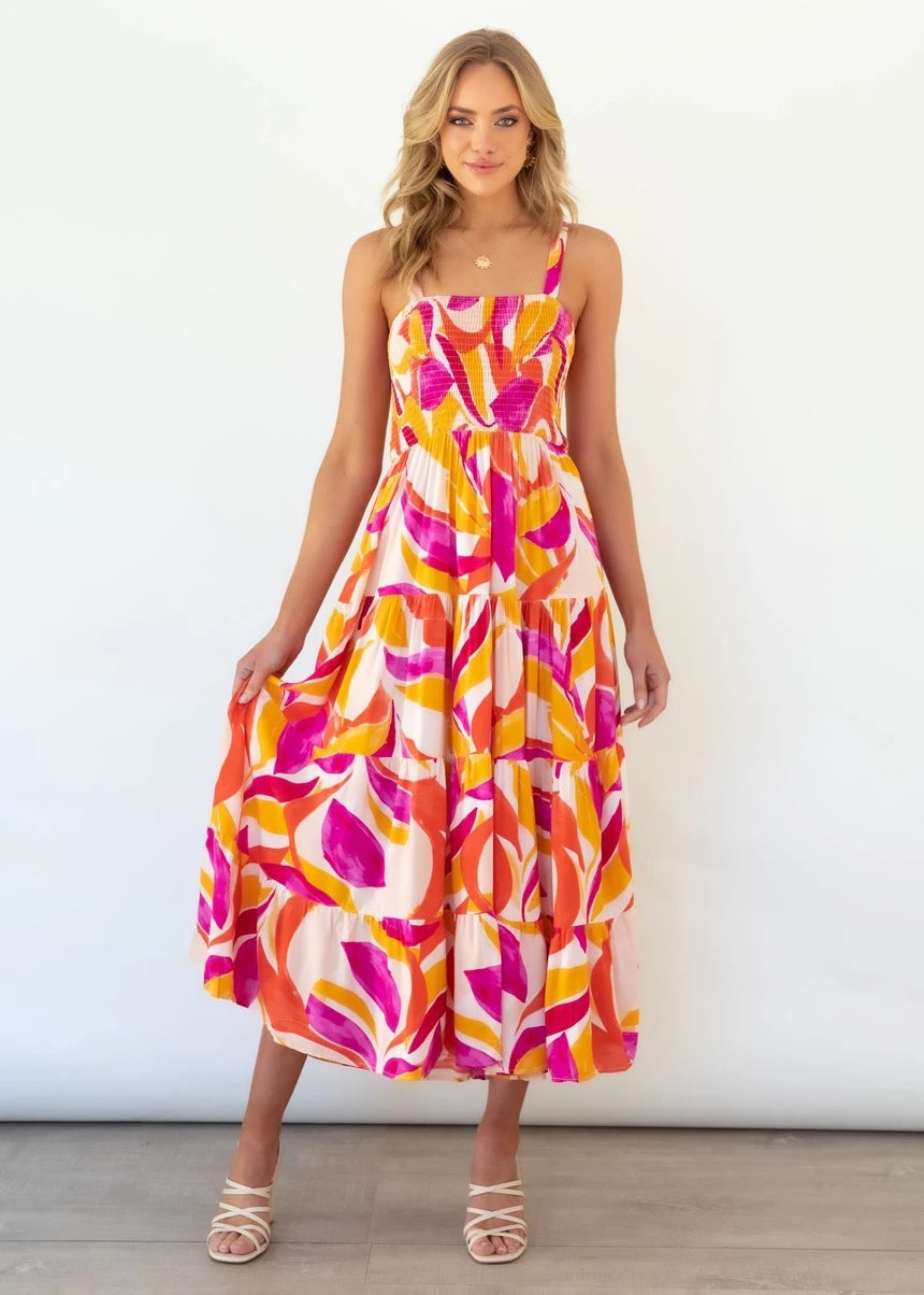 Casual-Kleid für Damen – Lebhafter Print – Elastischer Bund – Atmungsaktiver Stoff