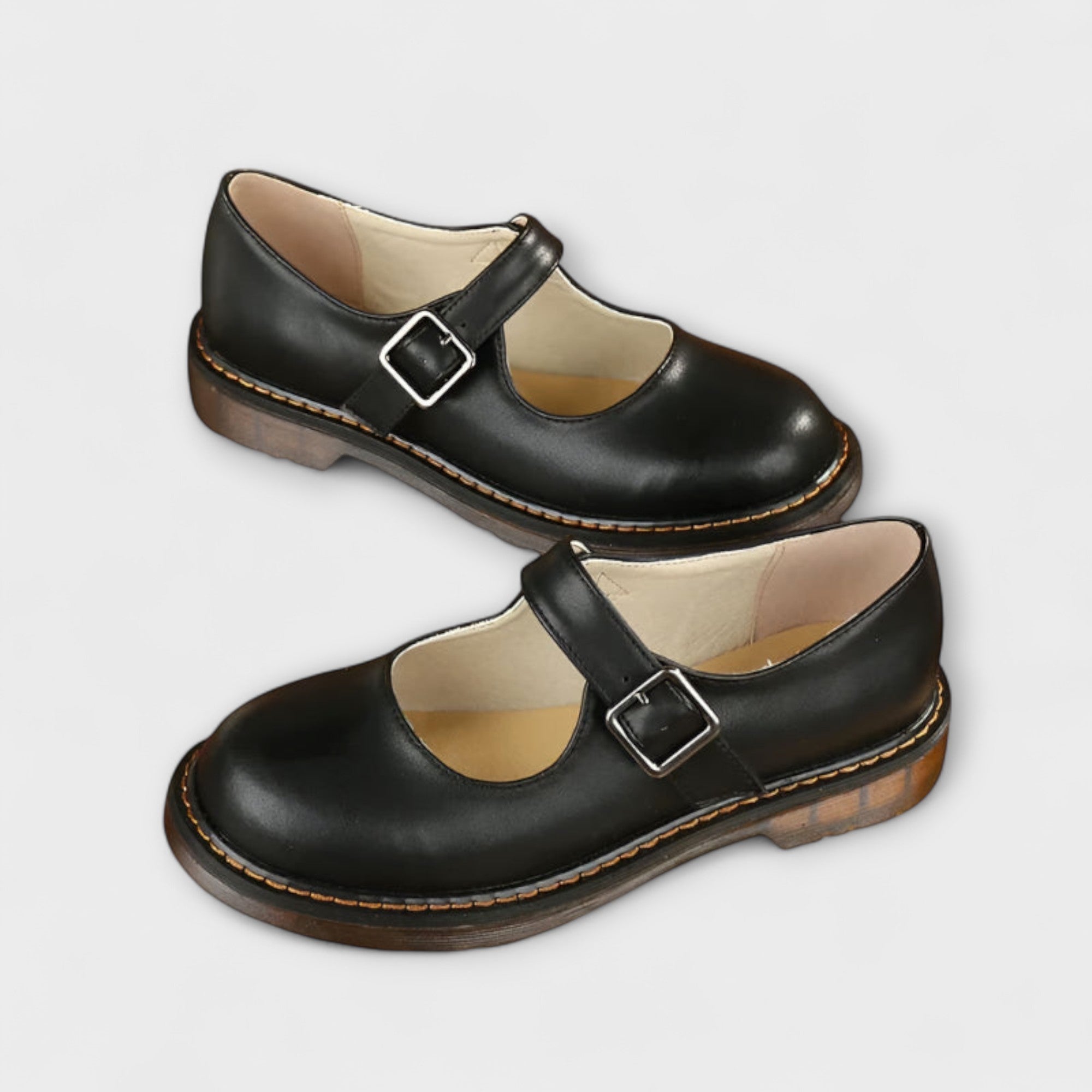 Frauenschuhe - Vintage -Stil - Lederfinish - Verstellbarer Gürtel 4