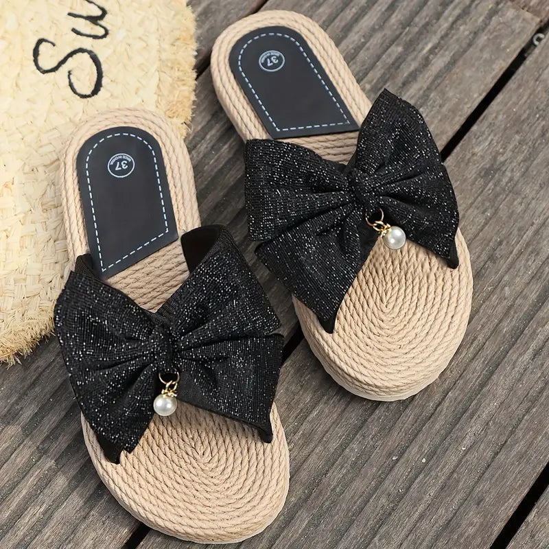 Sommersandalen für Damen – Perlenverzierung – Leichte Passform – Geflochtene Sohle