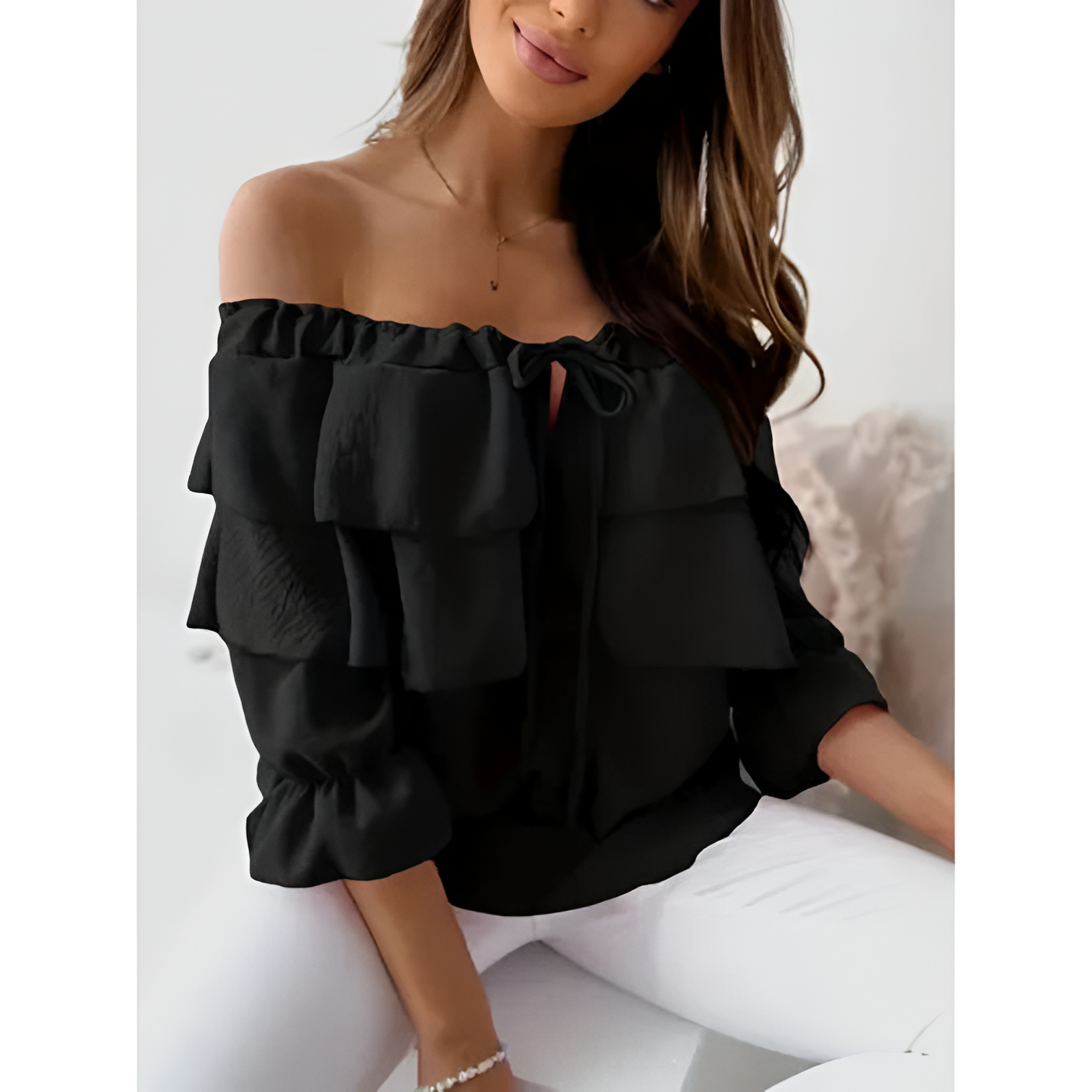 Damenbluse – Schulterfrei – Gerafftes Design – Leichter Stoff