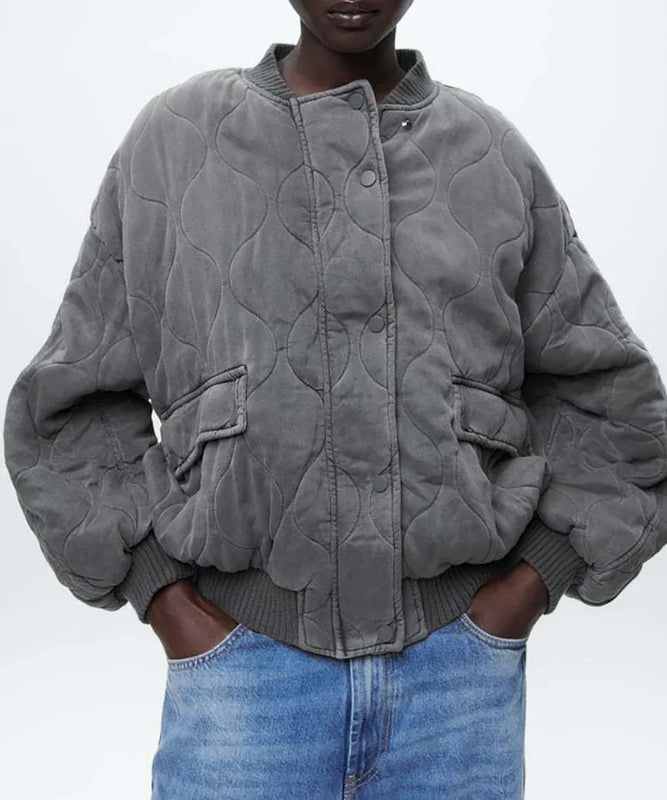 Damen-Bomberjacke – Oversize-Passform – Leicht gewattert – Gerippte Bündchen