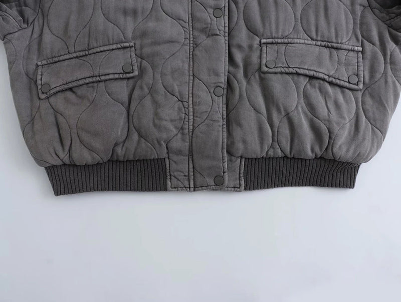 Damen-Bomberjacke – Oversize-Passform – Leicht gewattert – Gerippte Bündchen