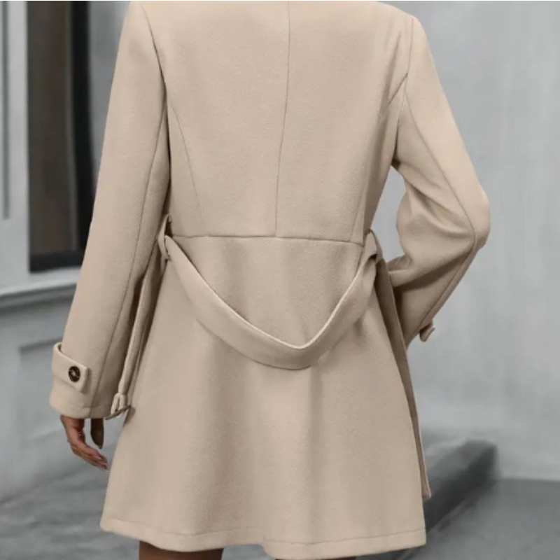 Damen-Trenchcoat – Zweireihiger Verschluss – Verstellbare Taille – Eleganter Reverskragen