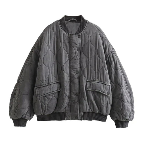 Gesteppte Bomberjacke für Damen | Übergroße Jacke mit Taschen