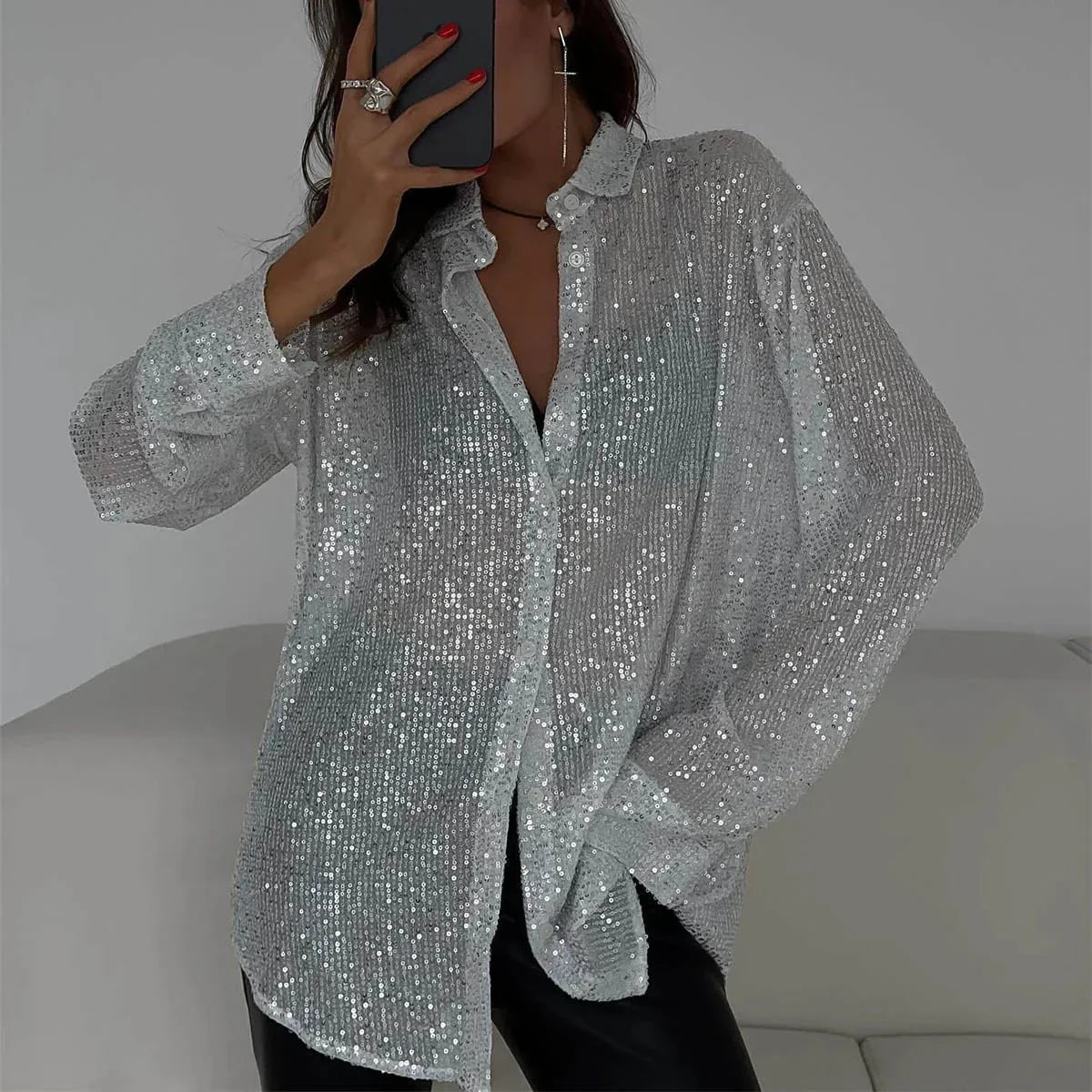 Glitzerndes, langärmliges Paillettenoberteil für atemberaubende Abendlooks