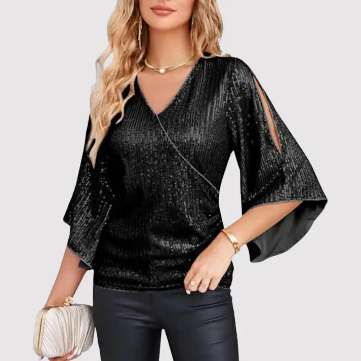 Glitzerndes Top mit V-Ausschnitt für mühelosen Glamour