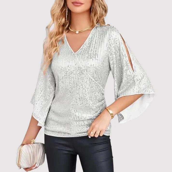 Glitzerndes Top mit V-Ausschnitt für mühelosen Glamour