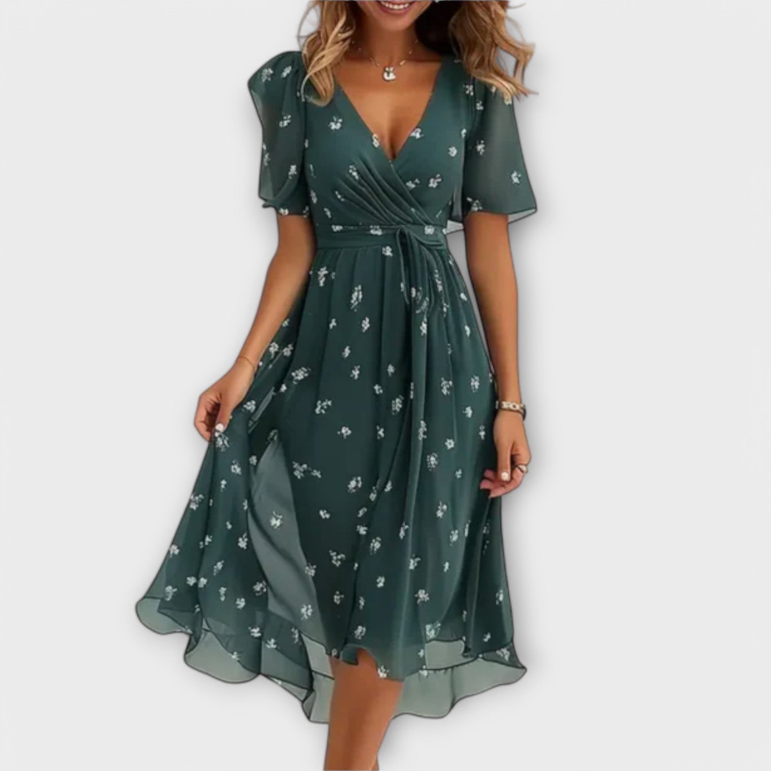 Damenkleid – V-Ausschnitt – Atmungsaktives Gewebe – Slim Fit