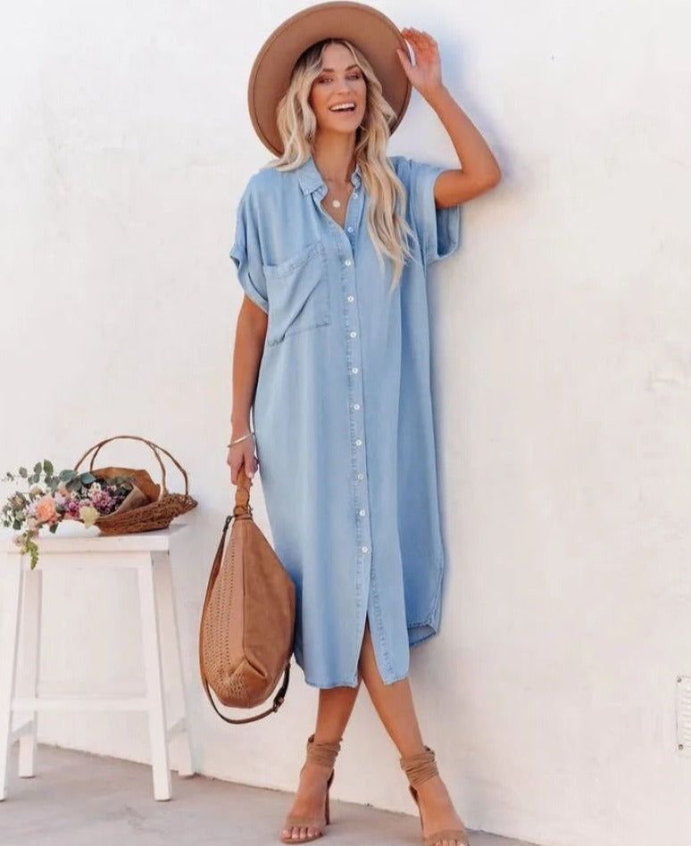 Lässiges Hemdblusenkleid mit Knopfleiste