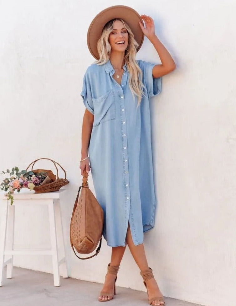 Lässiges Hemdblusenkleid mit Knopfleiste