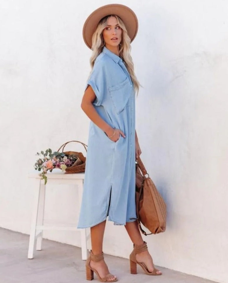 Lässiges Hemdblusenkleid mit Knopfleiste