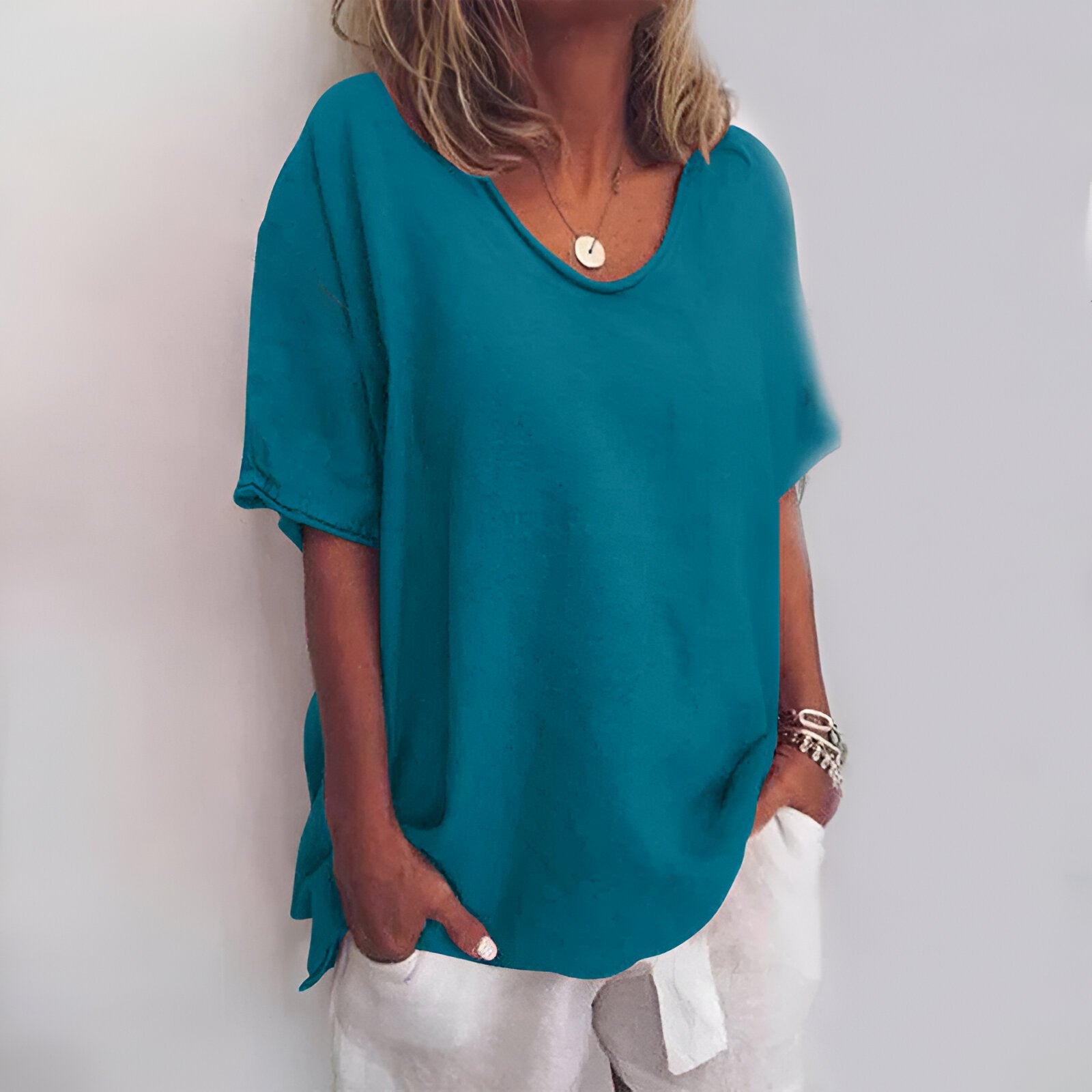 Damen-T-Shirt – 100 % Leinen – Lockere Passform – Atmungsaktives Gewebe