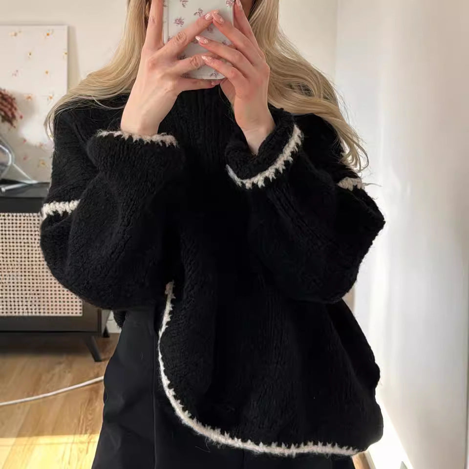 Oversize-Strickpullover mit Kontrastnähten – Kuschelig & Stylisch für den Winter