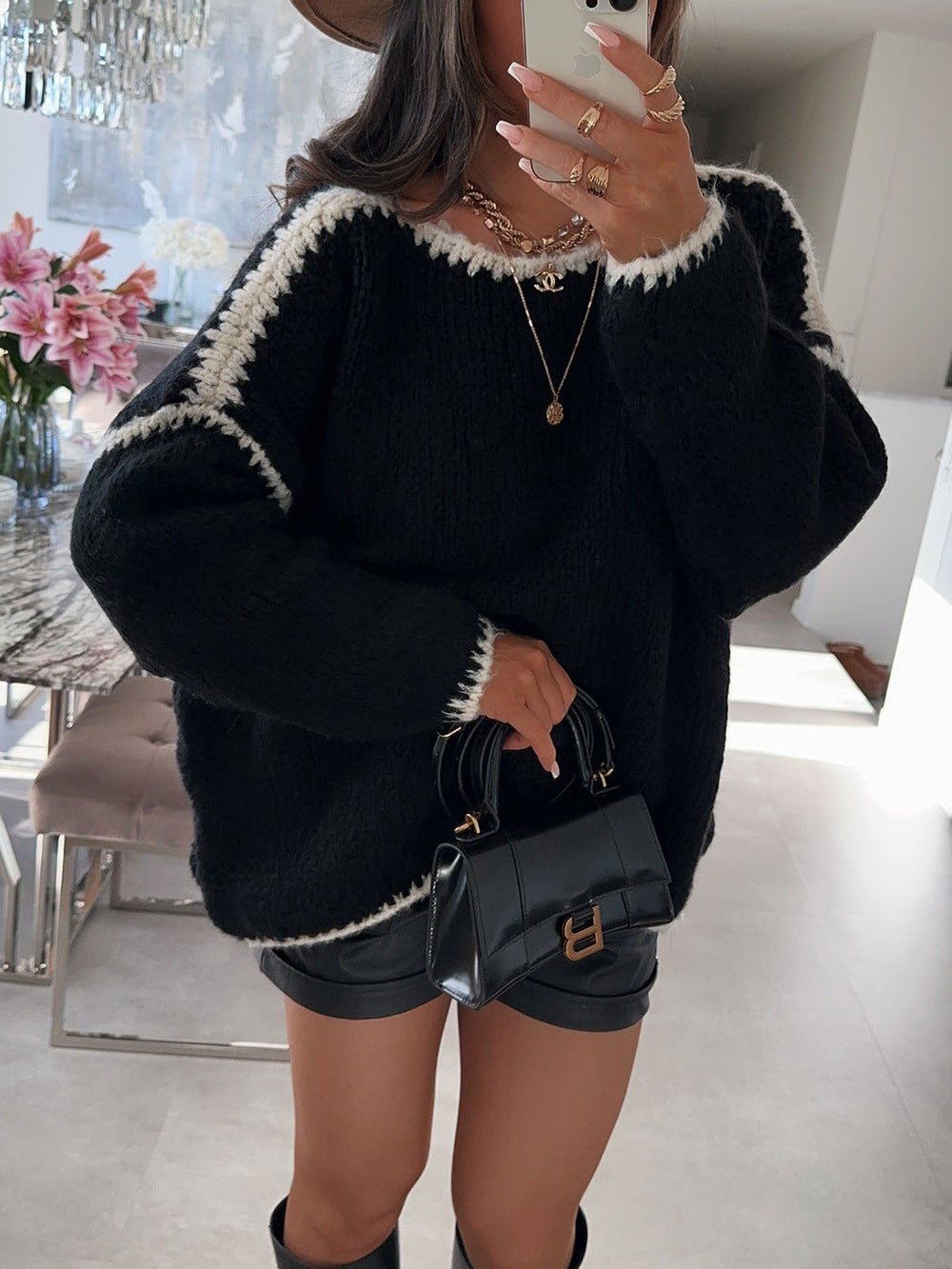 Oversize-Strickpullover mit Kontrastnähten – Kuschelig & Stylisch für den Winter