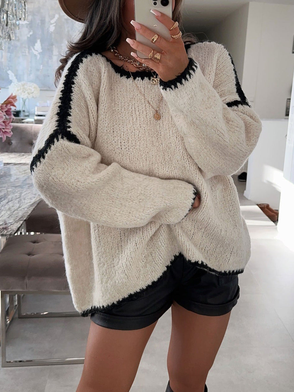 Oversize-Strickpullover mit Kontrastnähten – Kuschelig & Stylisch für den Winter