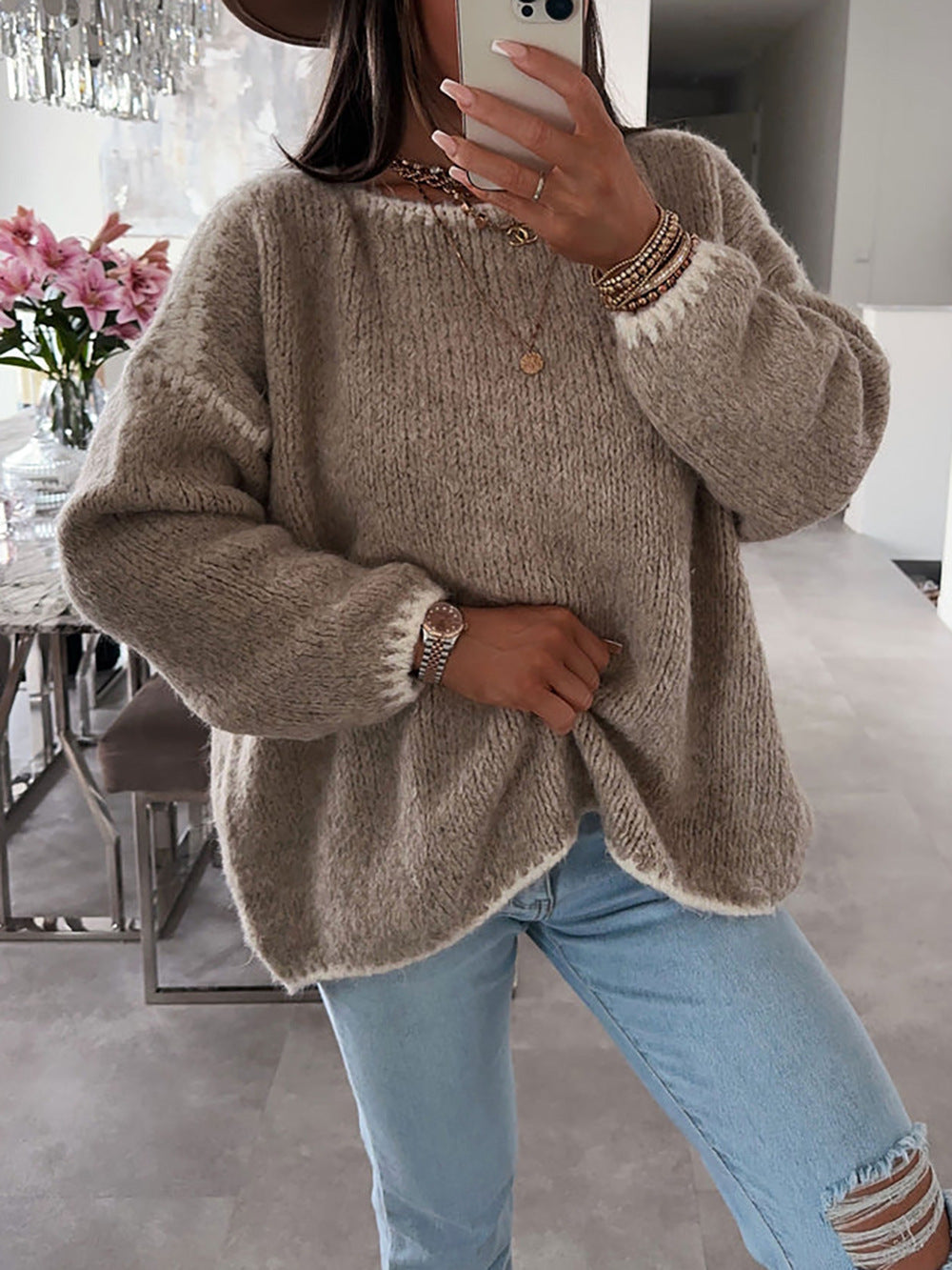 Oversize-Strickpullover mit Kontrastnähten – Kuschelig & Stylisch für den Winter