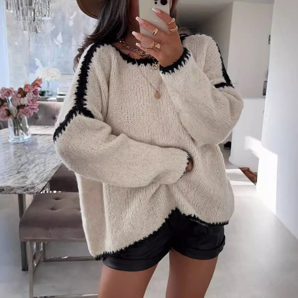 Oversize-Strickpullover mit Kontrastnähten – Kuschelig & Stylisch für den Winter