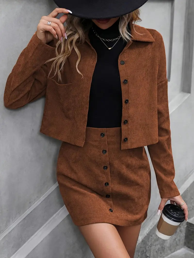 Ensemble Jupe et Veste Boutonnée – Élégance et Modernité