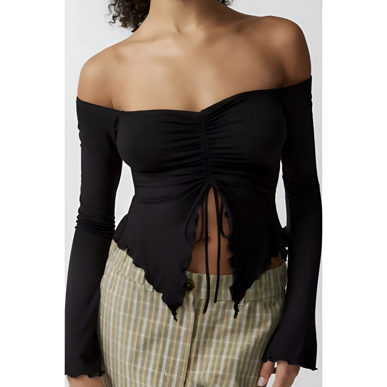 Off-Shoulder-Top für Damen – Elegante Ärmel – Baumwollstoff – Lässige Passform