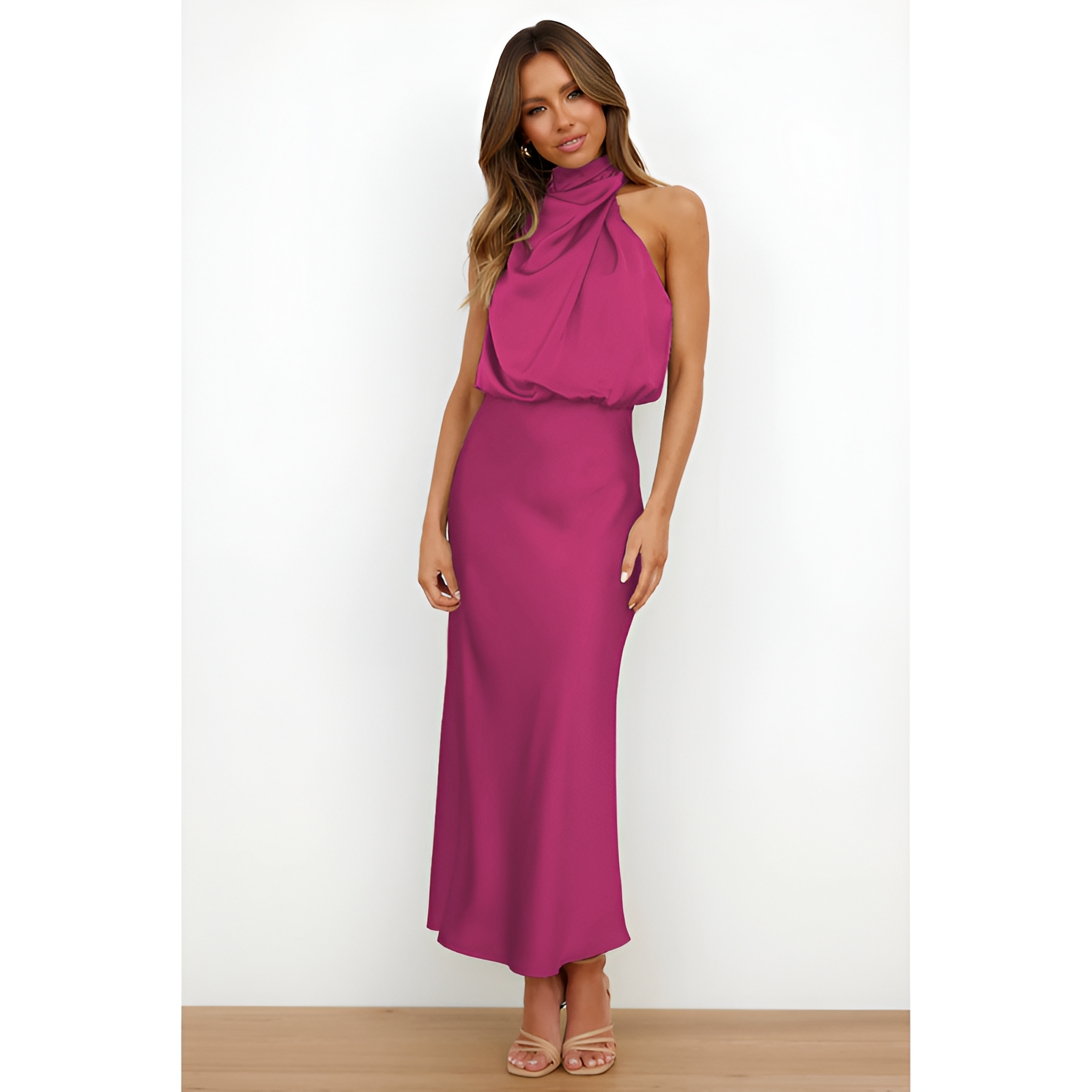 Damen-Midikleid – Hoher Ausschnitt – Ärmellos – Elegantes Design