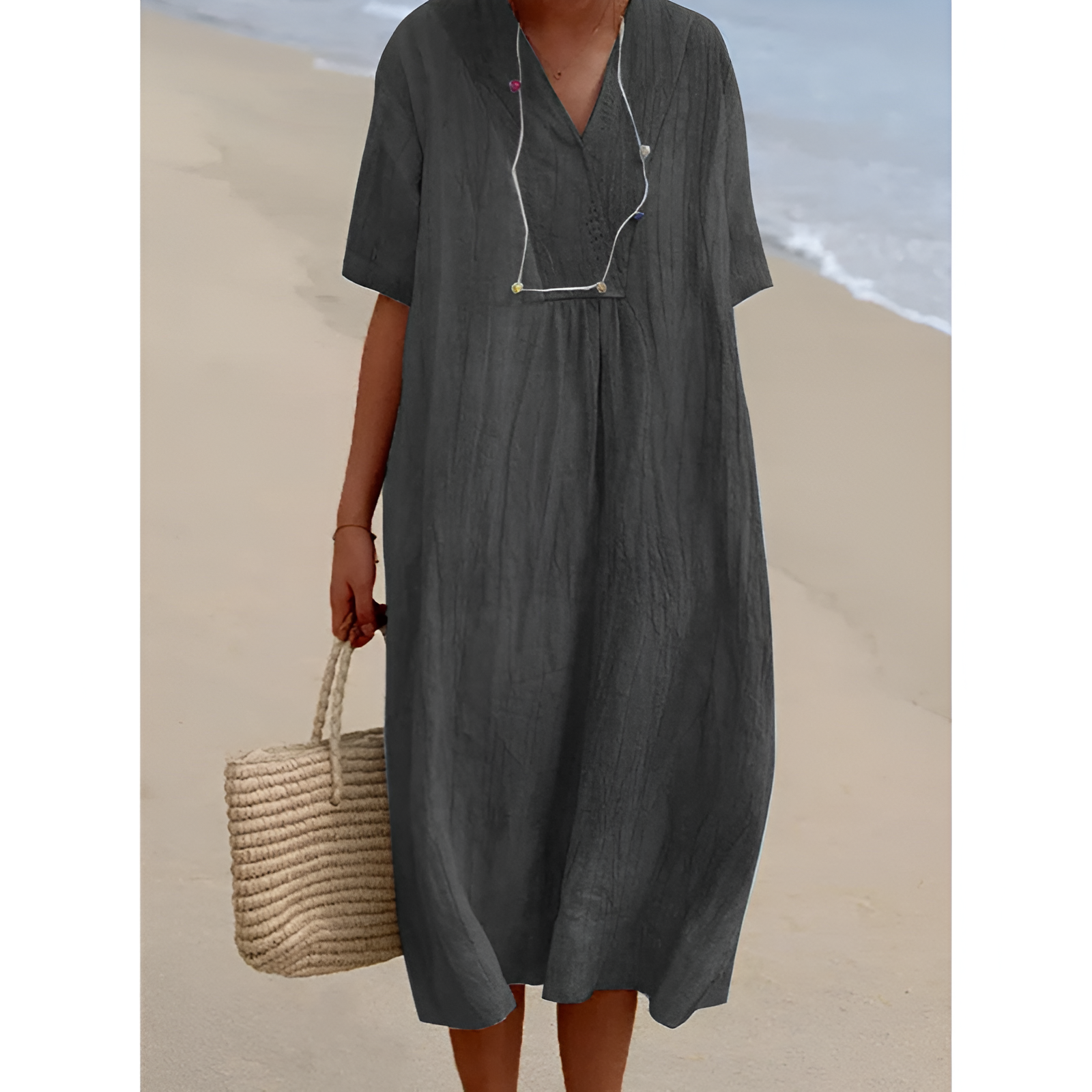 Strandkleid für Damen – V-Ausschnitt – Atmungsaktiver Stoff – Entspannte Passform