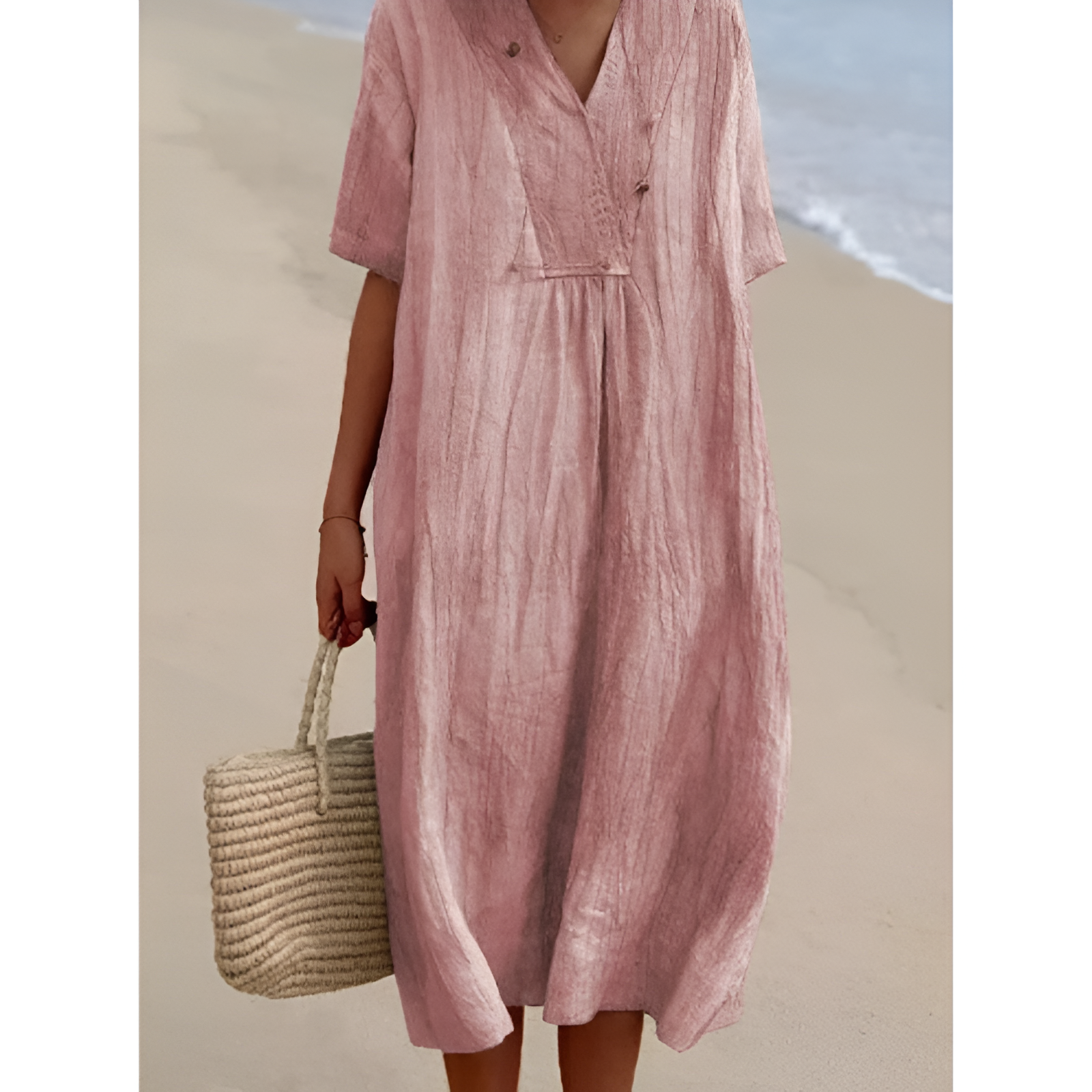 Strandkleid für Damen – V-Ausschnitt – Atmungsaktiver Stoff – Entspannte Passform
