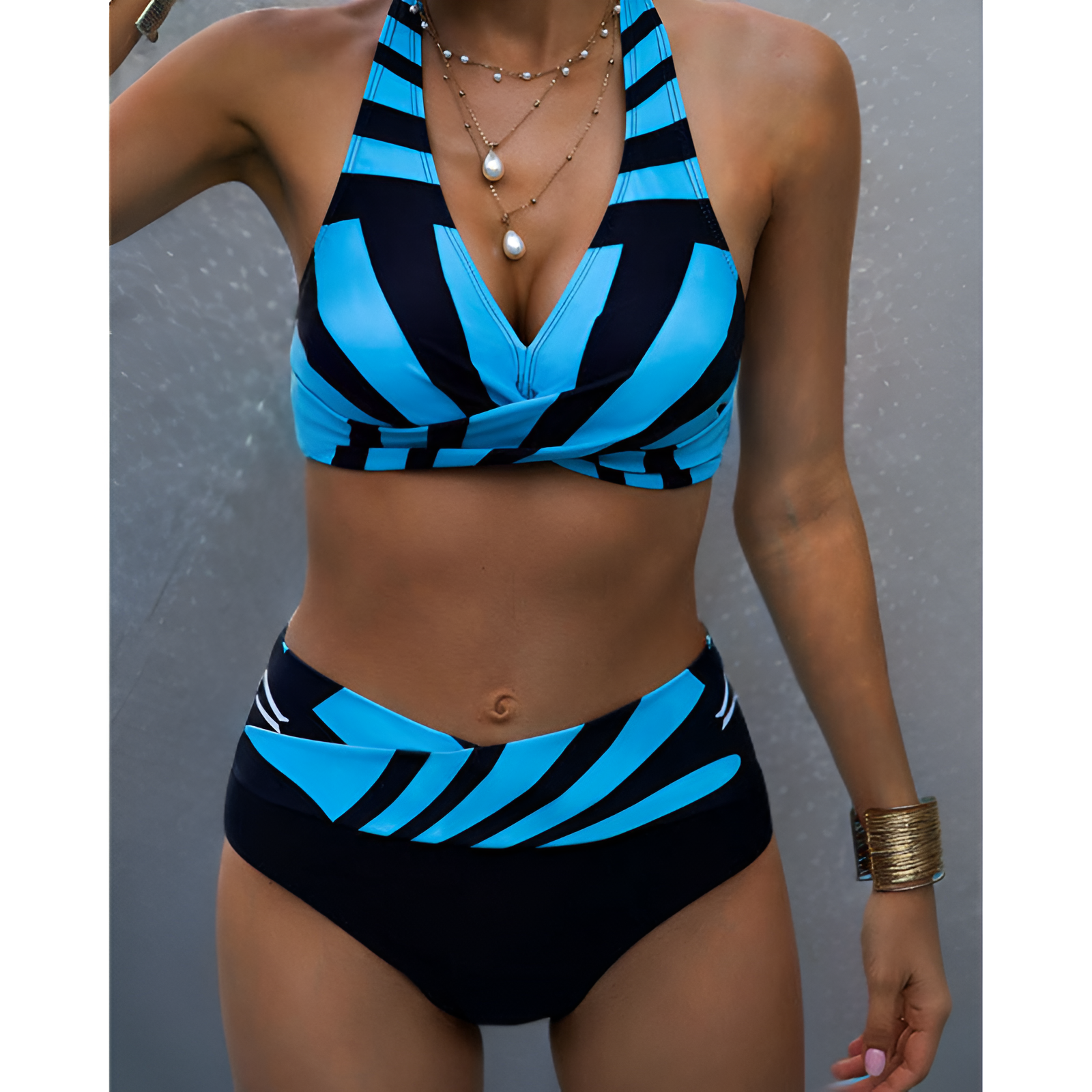 Zweiteiliger Badeanzug für Damen – Elastischer Stoff – Trendiger gerippter Look – Bequeme Passform