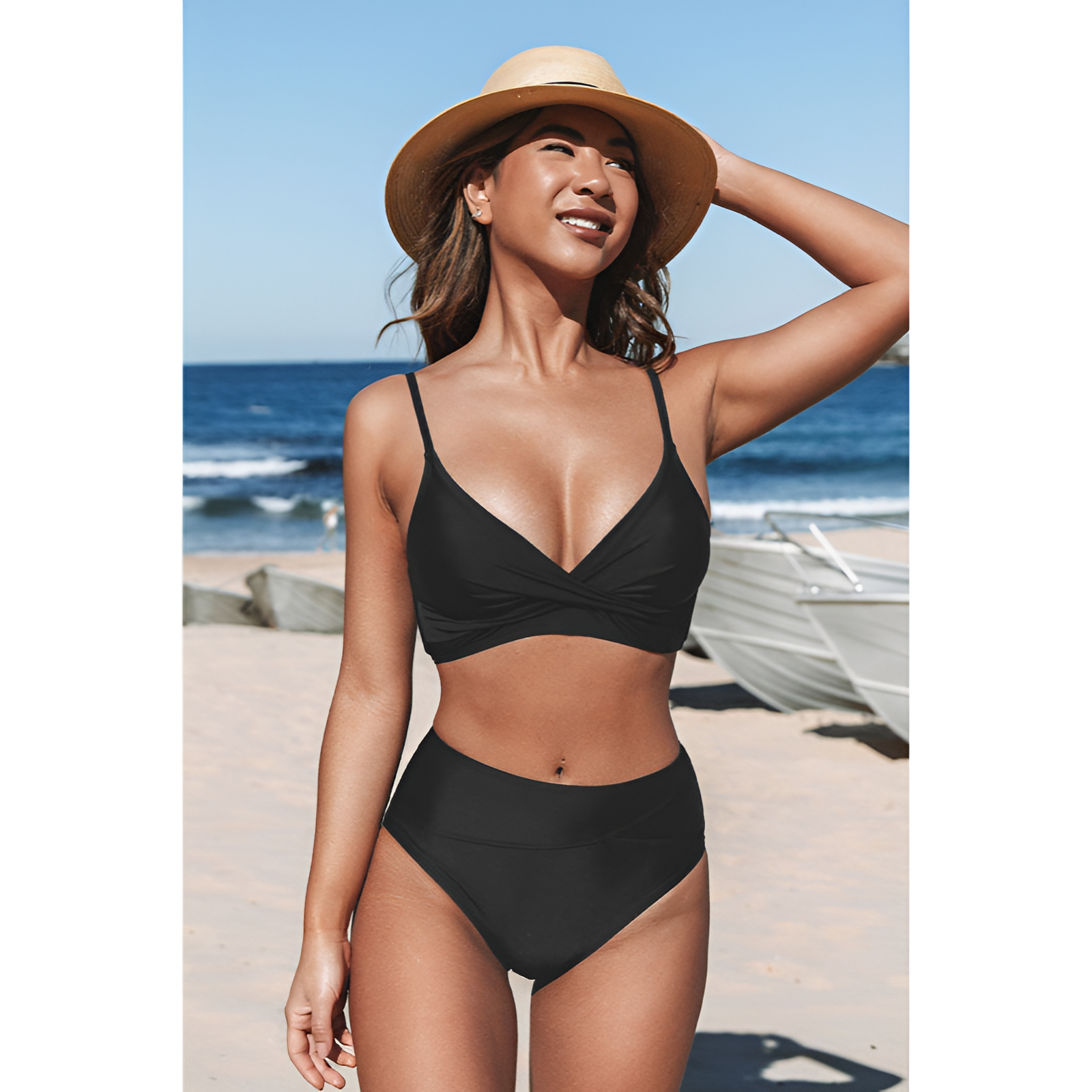 Zweiteiliger Badeanzug für Damen – Hohe Taille – Stilvolles Wickeldesign – Bequeme Passform