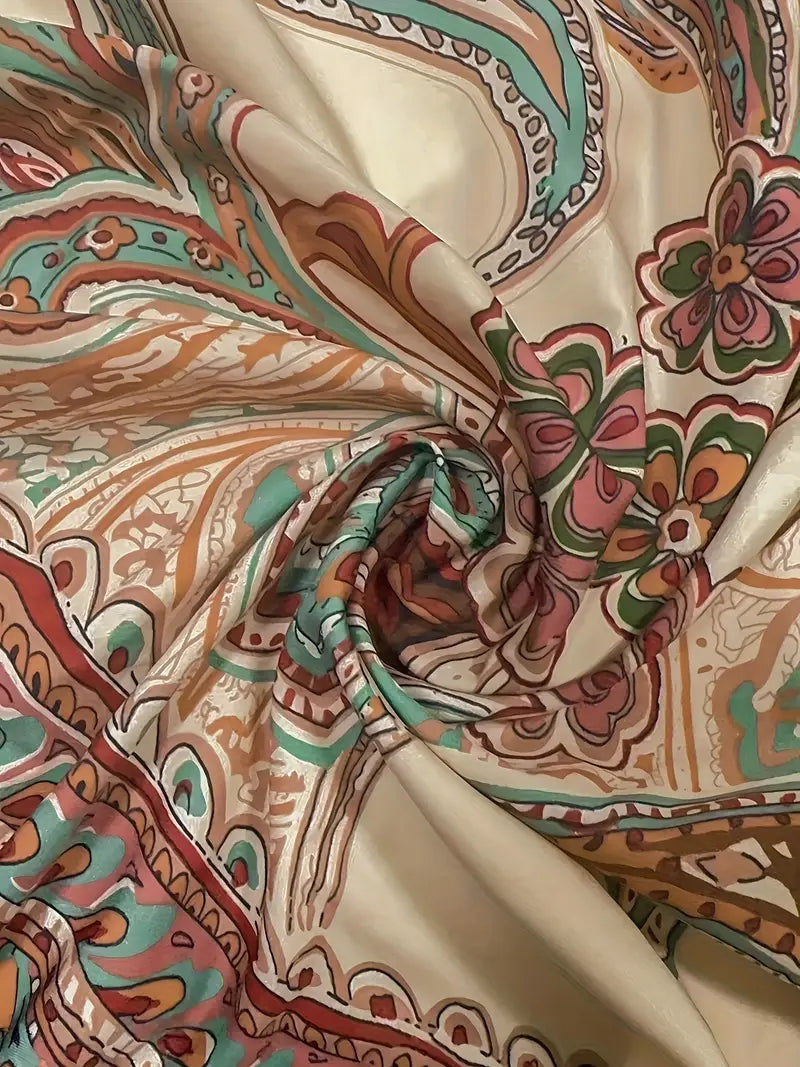 Damenhose mit weitem Bein – Paisley-Print – Hohe Taille – Leichter Stoff