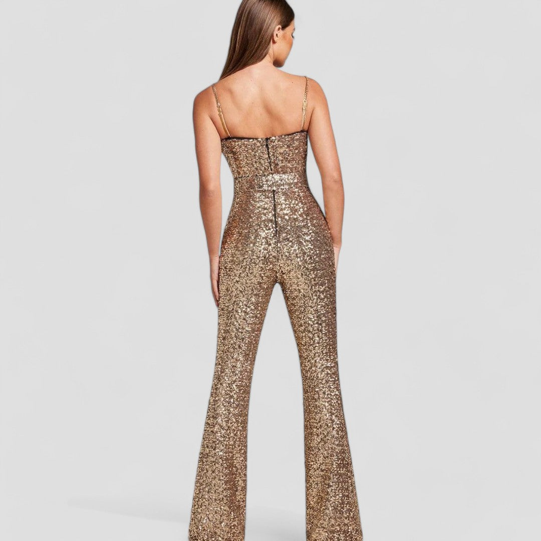 Formeller Jumpsuit für Damen – Herzausschnitt – Ausgestellte Hosenbeine – Glamouröse Passform