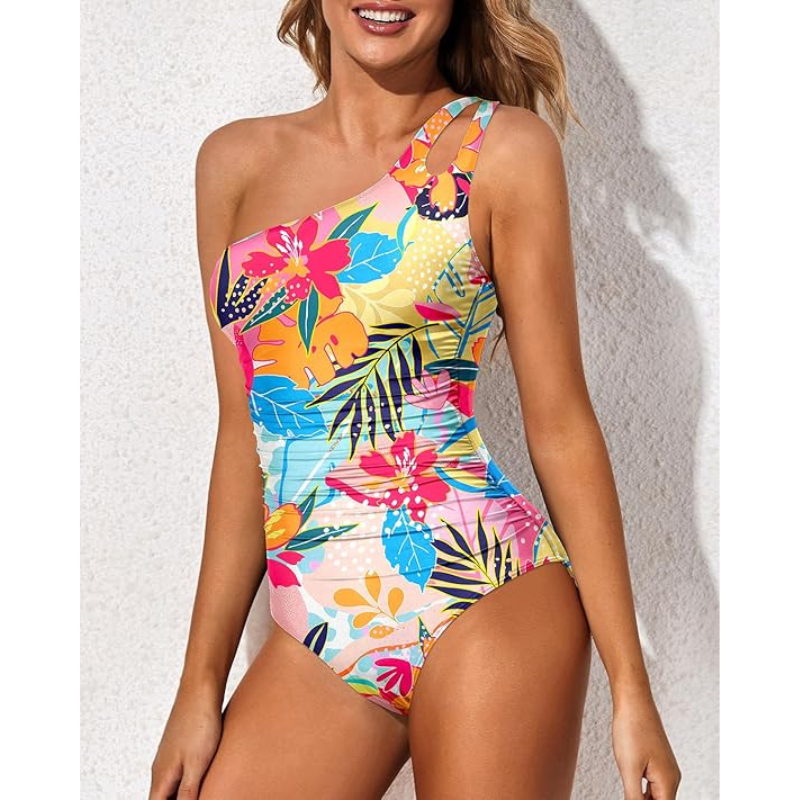 Damen-Badeanzug mit einem Träger – Einzigartiger Schnitt – Dehnbarer Stoff – Bequeme Passform