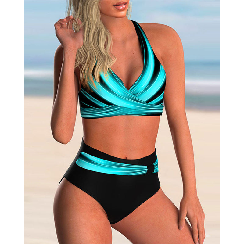 Damen-Bikini-Set – Kreuzförmiger Neckholder – Verstellbare Träger – Auffälliger Print