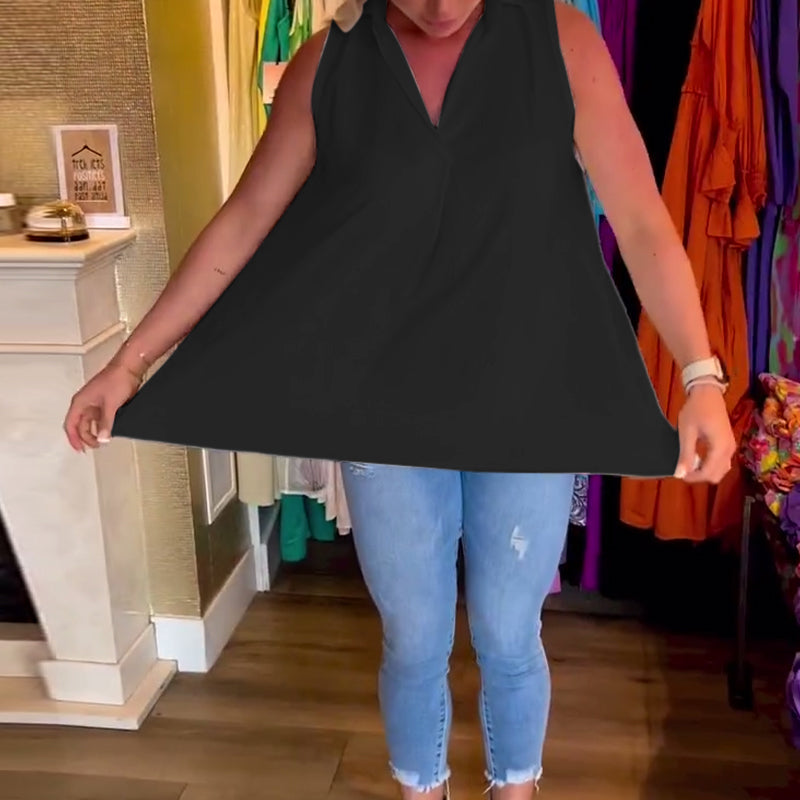 Damen-Tanktop – Stilvoller Reverskragen – Leichtes Material – Schlanke, lockere Passform