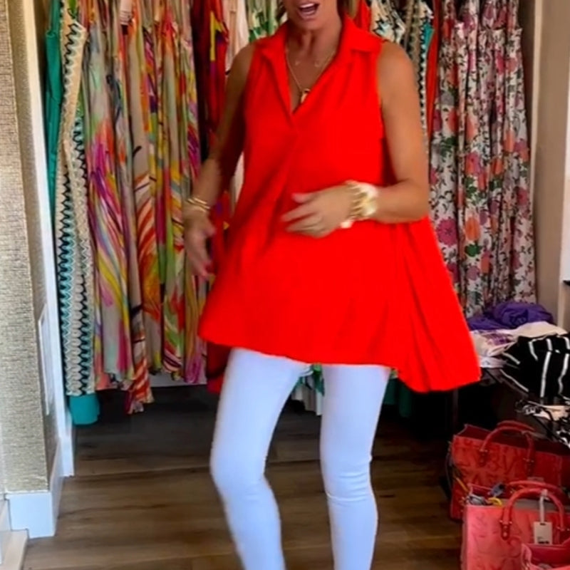 Damen-Tanktop – Stilvoller Reverskragen – Leichtes Material – Schlanke, lockere Passform