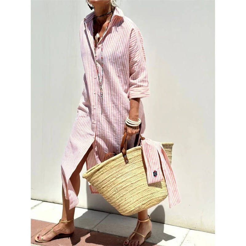 Casual-Kleid für Damen – 100 % Baumwolle – Kragen – Vielseitiger Look