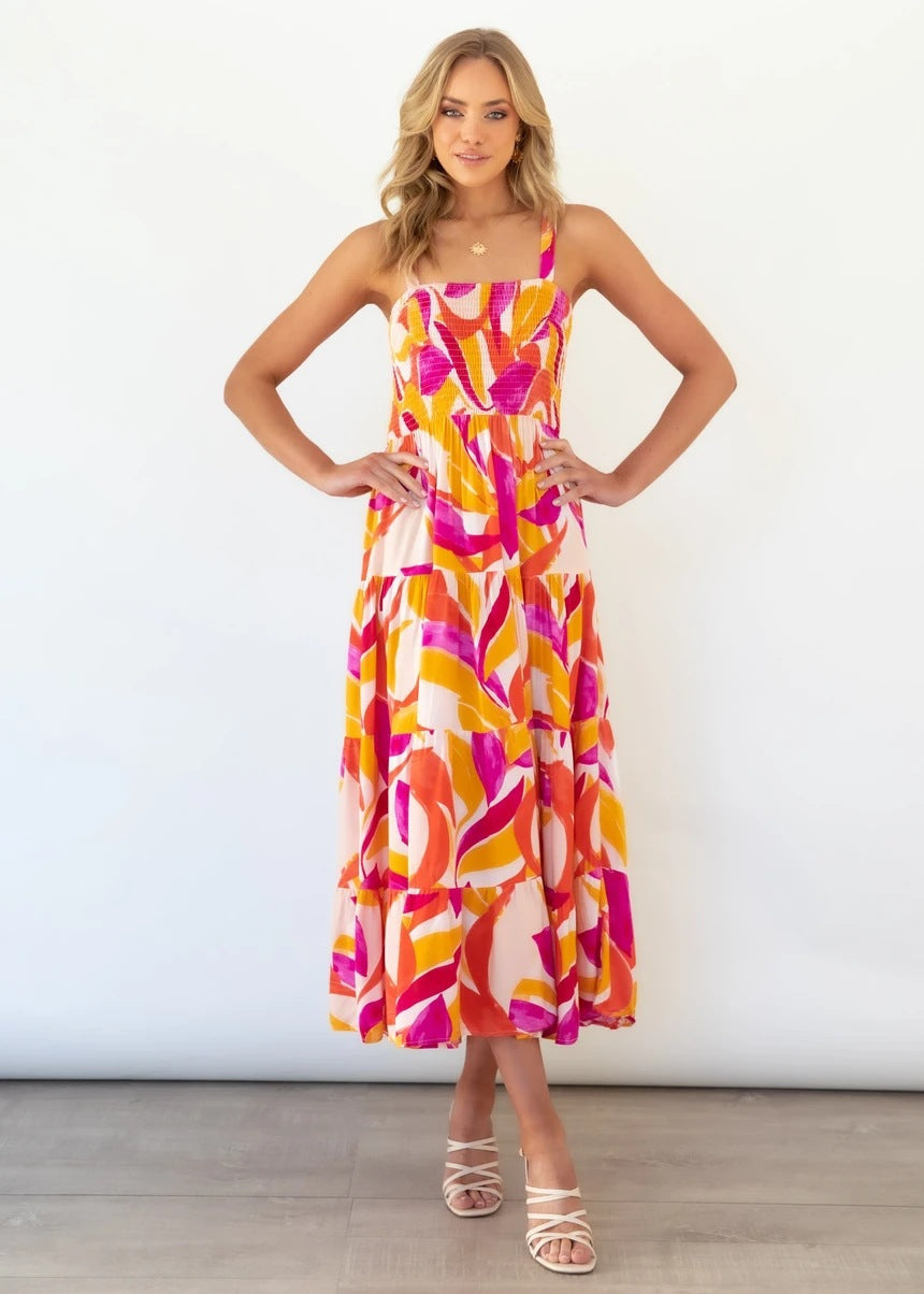 Casual-Kleid für Damen – Lebhafter Print – Elastischer Bund – Atmungsaktiver Stoff