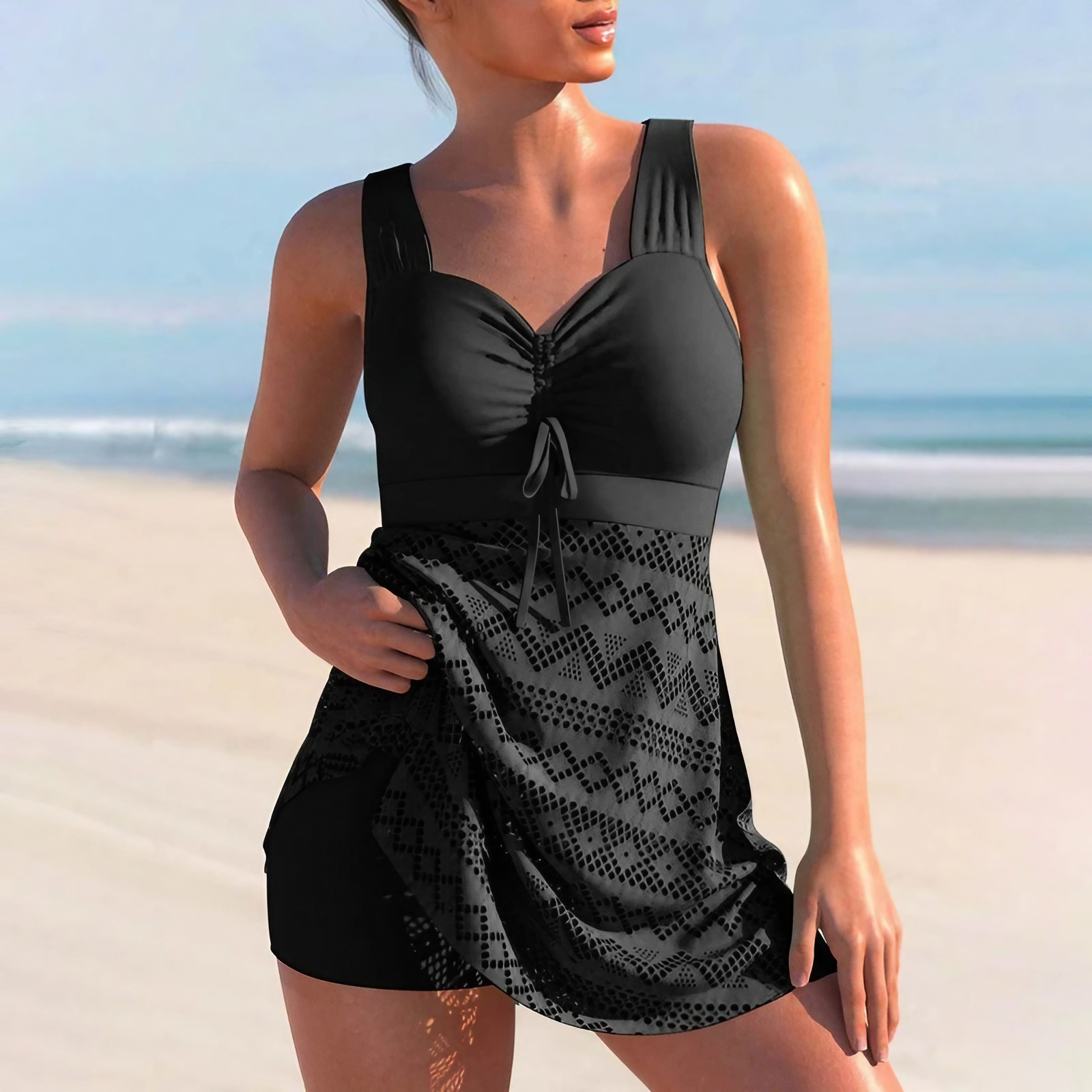 Tankini-Outfit für Damen – Leichter Rock – Vollständige Abdeckung – Bequemes Stretchmaterial