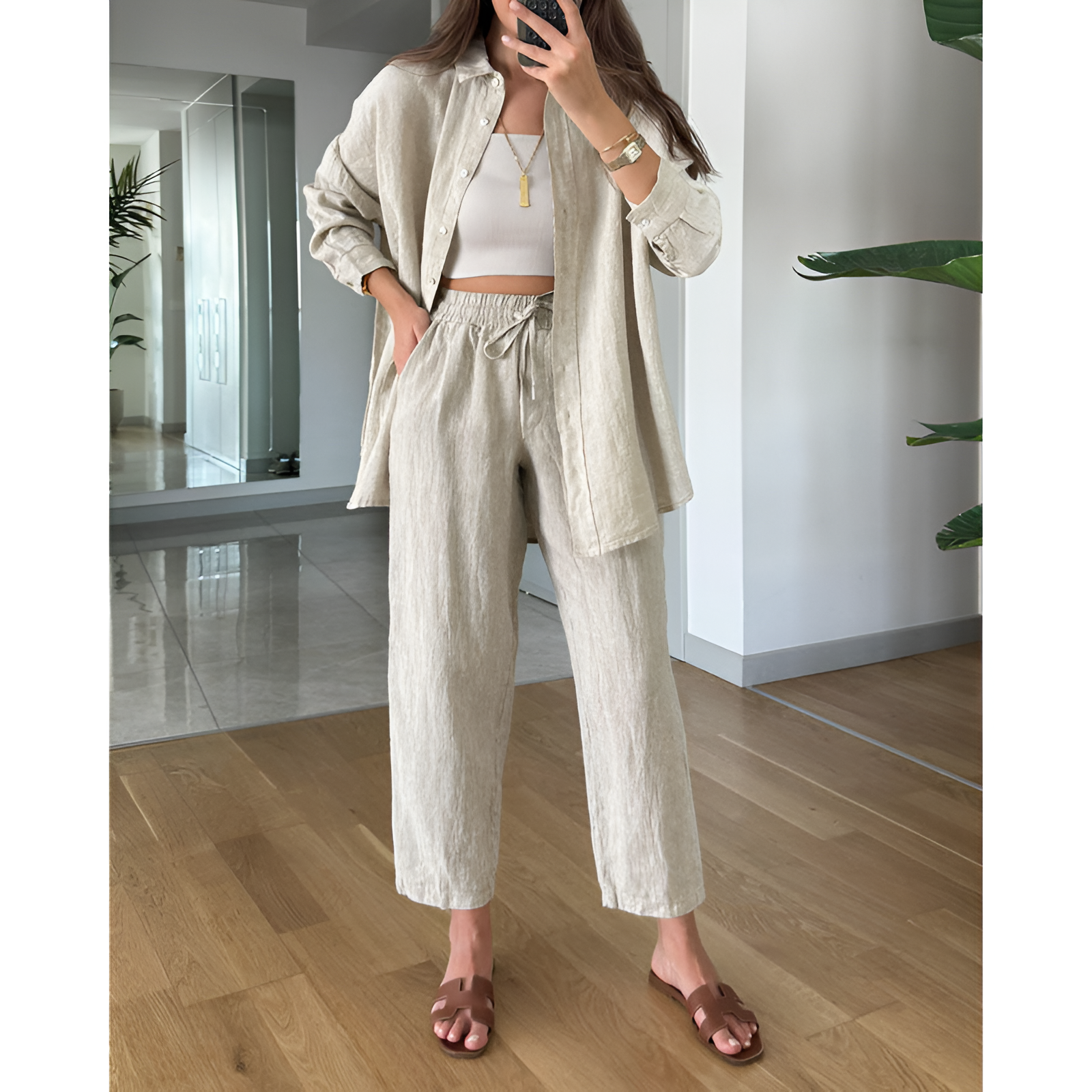 Zweiteiliges Set für Damen – Strukturiertes Oberteil – Bequeme Passform – Eleganter Look